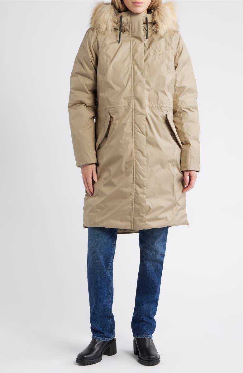 Helly Hansen Vega Waterproof Insulated Parka with Faux Fur Trim, Main, color, Pebble