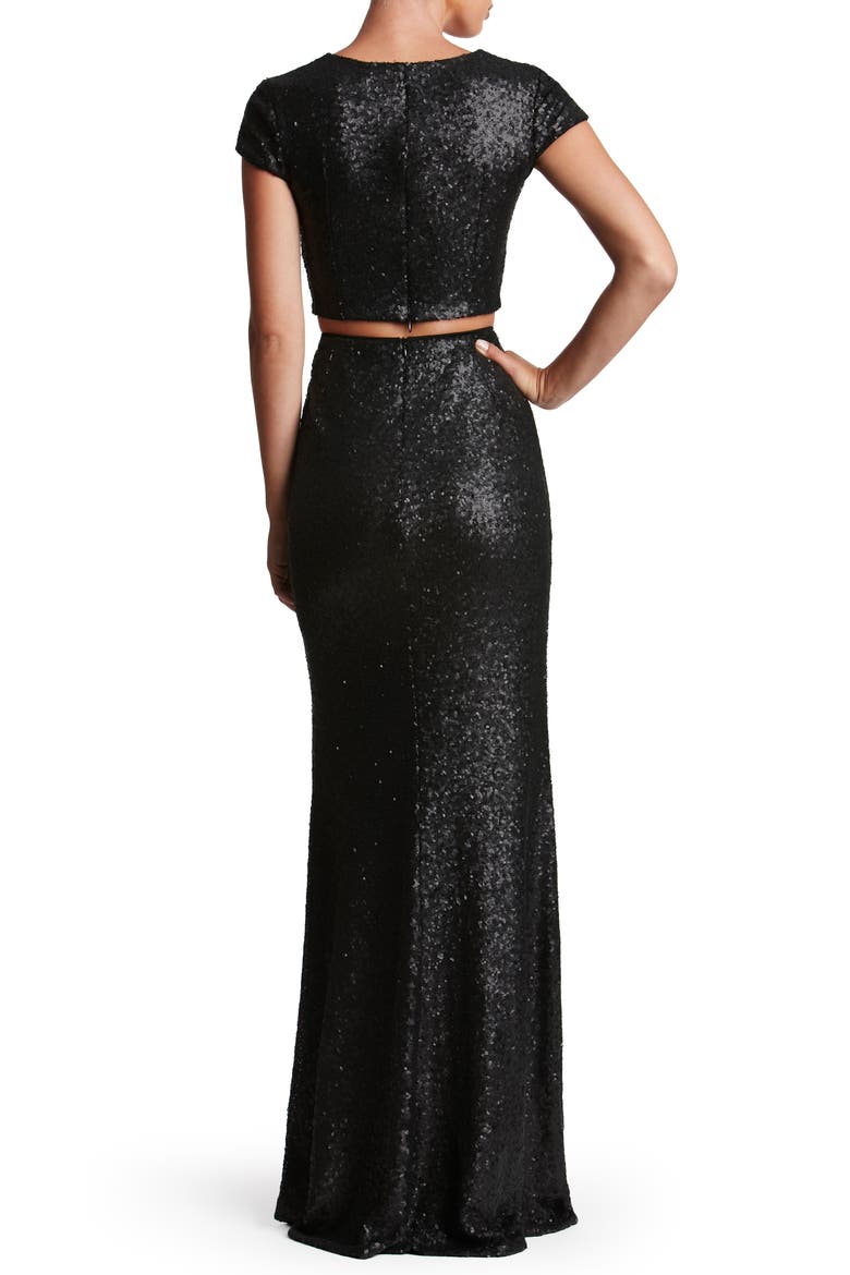 Cara Two-Piece Gown, Alternate, color, MATTE BLACK