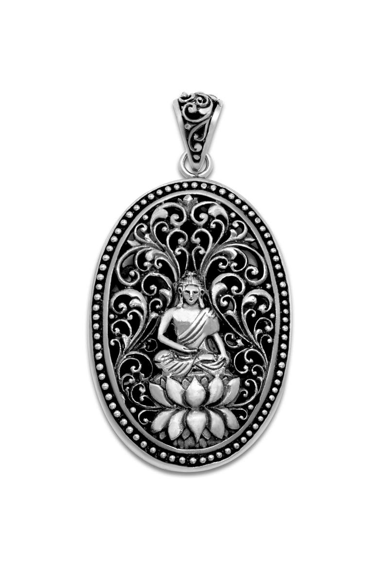 Buddha Oval Shape Pendant, Main, color, SILVER