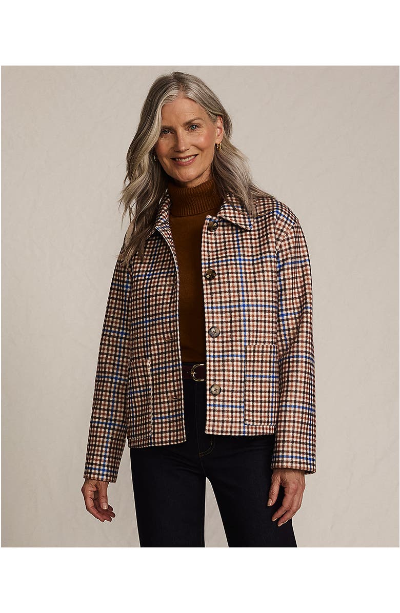 Lands' End Heritage Brushed Print Shirt Jacket, Alternate, color, Ivory Latte Check