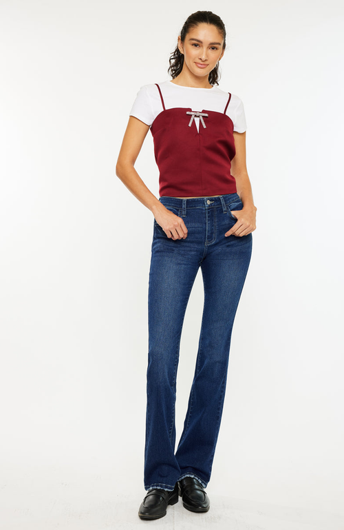 Kancan Gale Essentials High Rise Skinny Bootcut Jeans In Blue