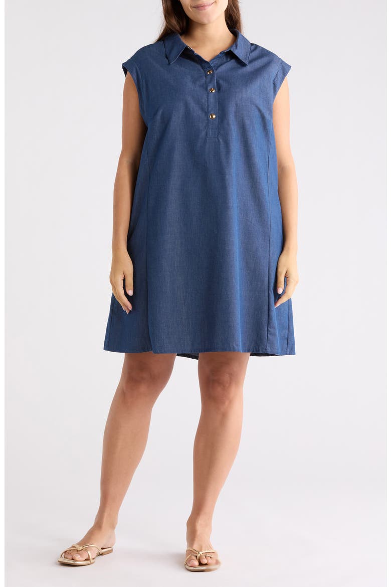 Cap Sleeve A-Line Dress, Main, color, DENIM