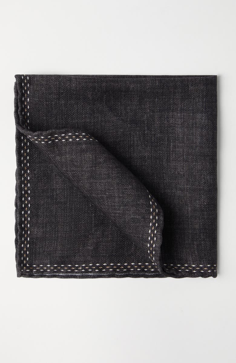 Brunello Cucinelli Silk pocket square, Alternate, color, Anthracite