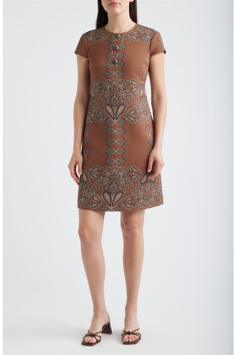 Paisley Print Shift Dress, Main, color, BROWN MULTI