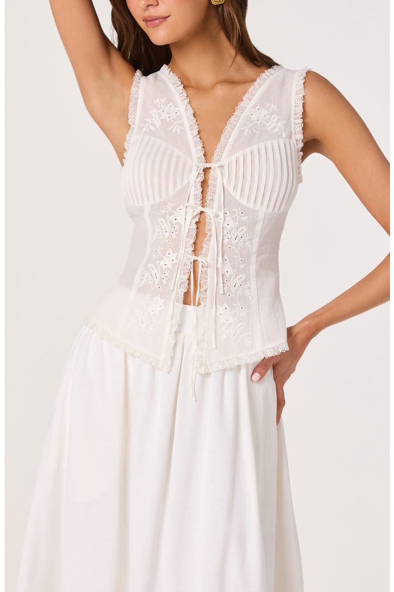 Carine Lace Detail Embroidered Cotton Top, Alternate, color, WHITE