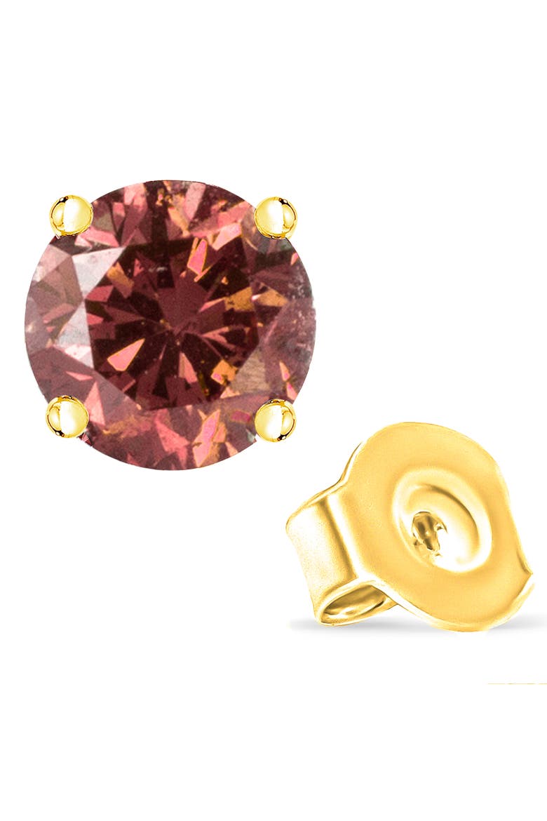 14K Gold 1/3 Cttw Round Pink Diamond Solitaire Stud Earrings, Alternate, color, Yellow