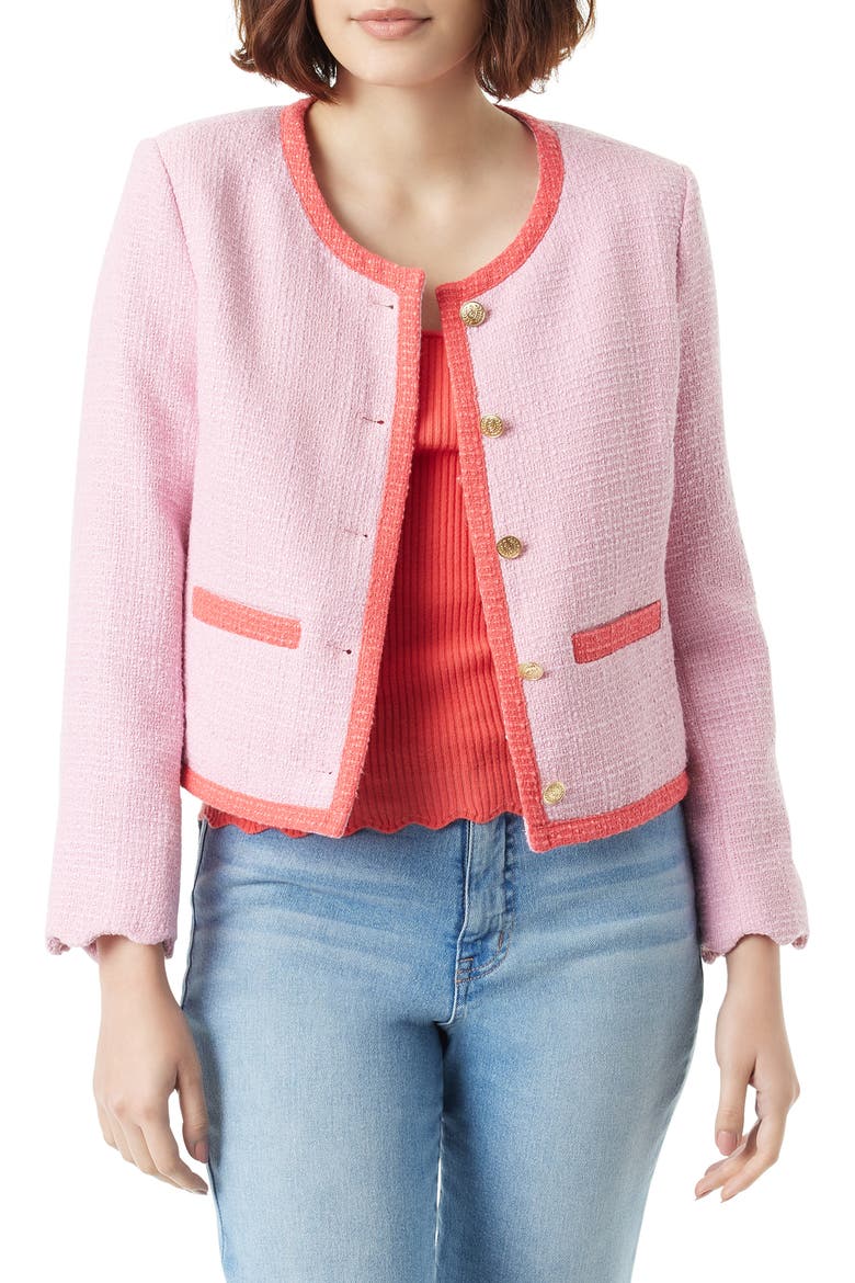 Ramona Collarless Bracelet Sleeve Tweed Blazer, Main, color, SWEET LILAC