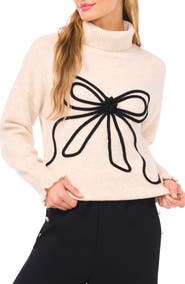 CeCe Bow Detail Turtleneck Sweater