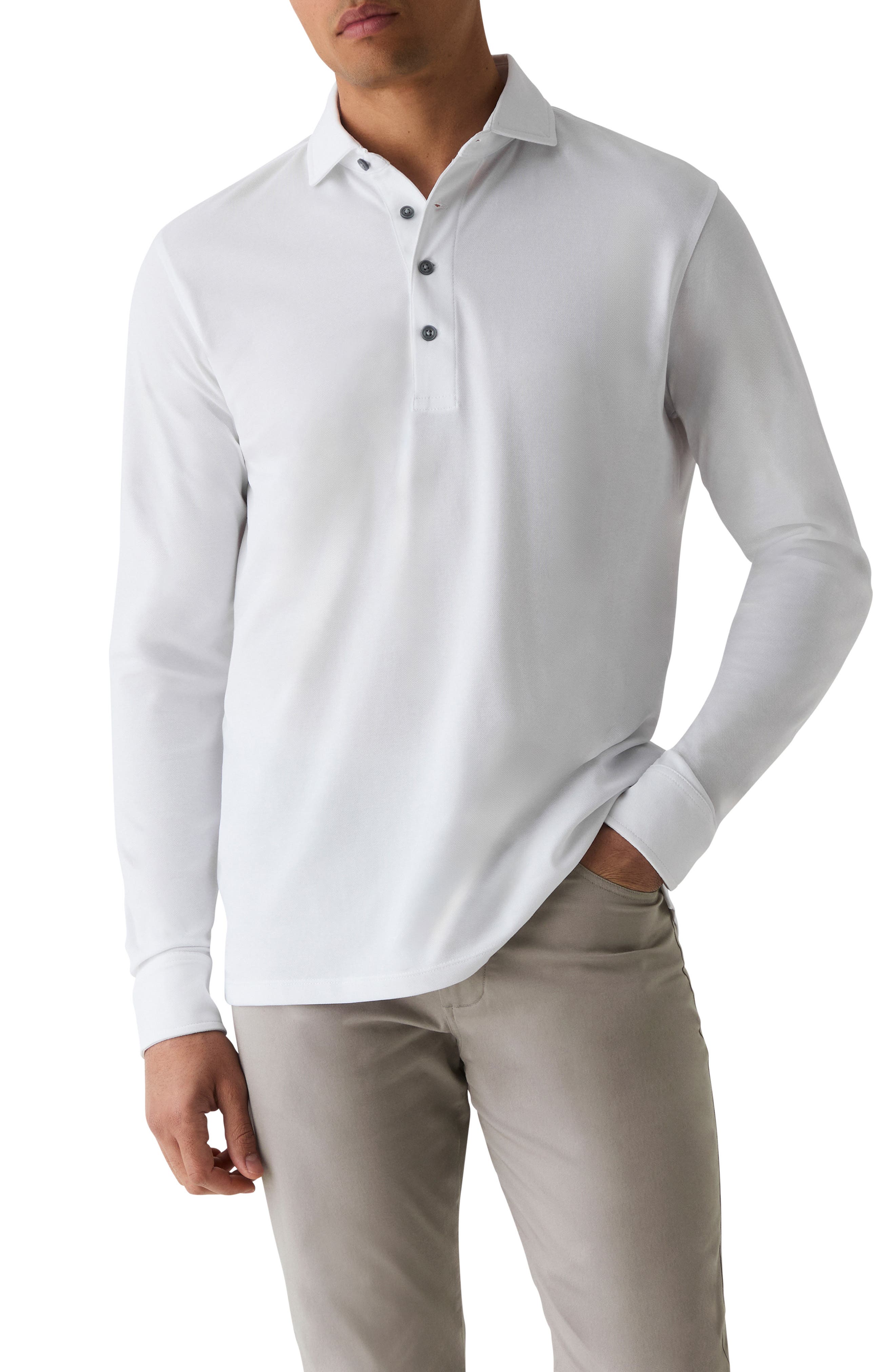Greyson Omaha Brrr° Performance Long Sleeve Polo In White