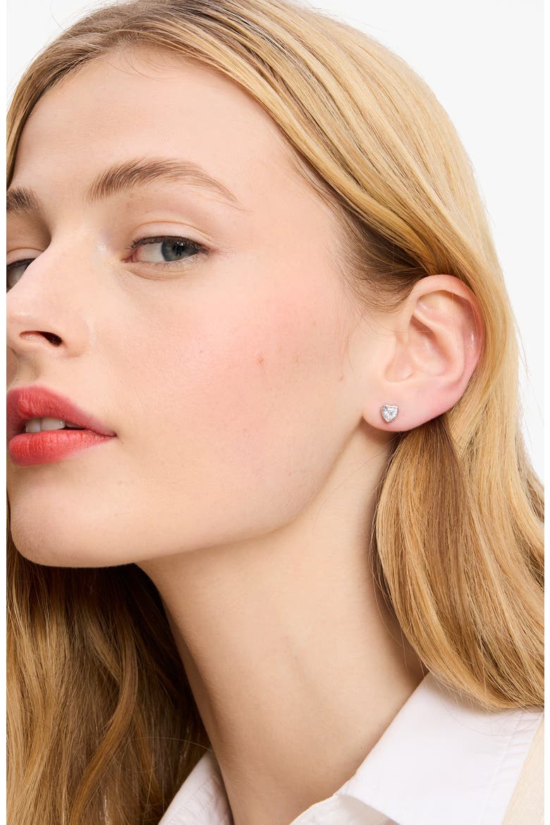 sweetheart mini cubic zirconia stud earrings, Alternate, color, CLEAR/ SILVER.