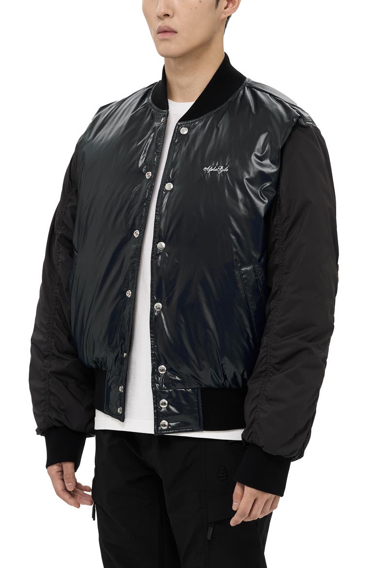 Hamden Mens Reversible Down Varsity Jacket, Alternate, color, Black