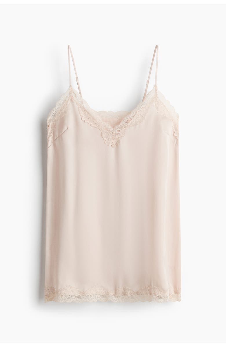H&M Lace-trimmed satin nightgown, Alternate, color, Light Beige