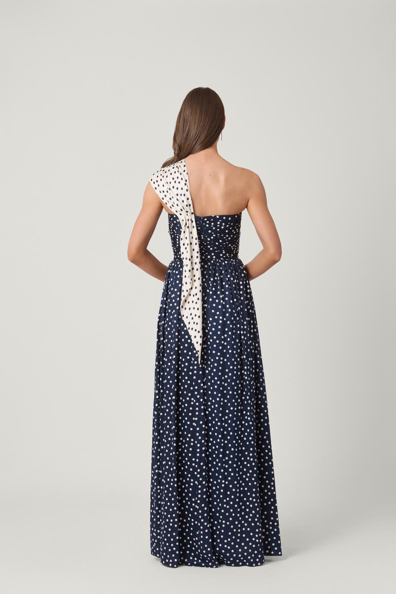 Polka Dot Satin Blakely Dress, Alternate, color, Ivory/Indigo