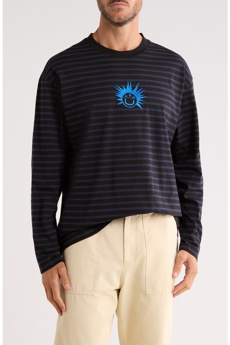 Striped Graphic Long Sleeve T-Shirt, Main, color, BLACK
