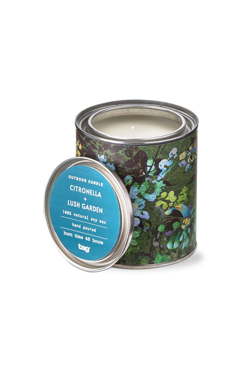 tag Garden Citronella Candle Floral Print Tin 48 Hour Burn, Main, color, Green