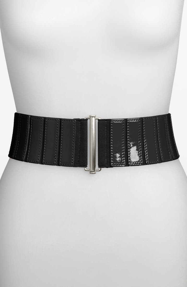 Betsey Johnson Pieced Patent Stretch Belt, Main, color, 