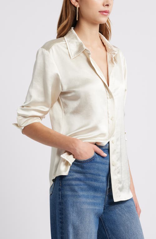 Open Edit Satin Button-up Shirt In Ivory Dove