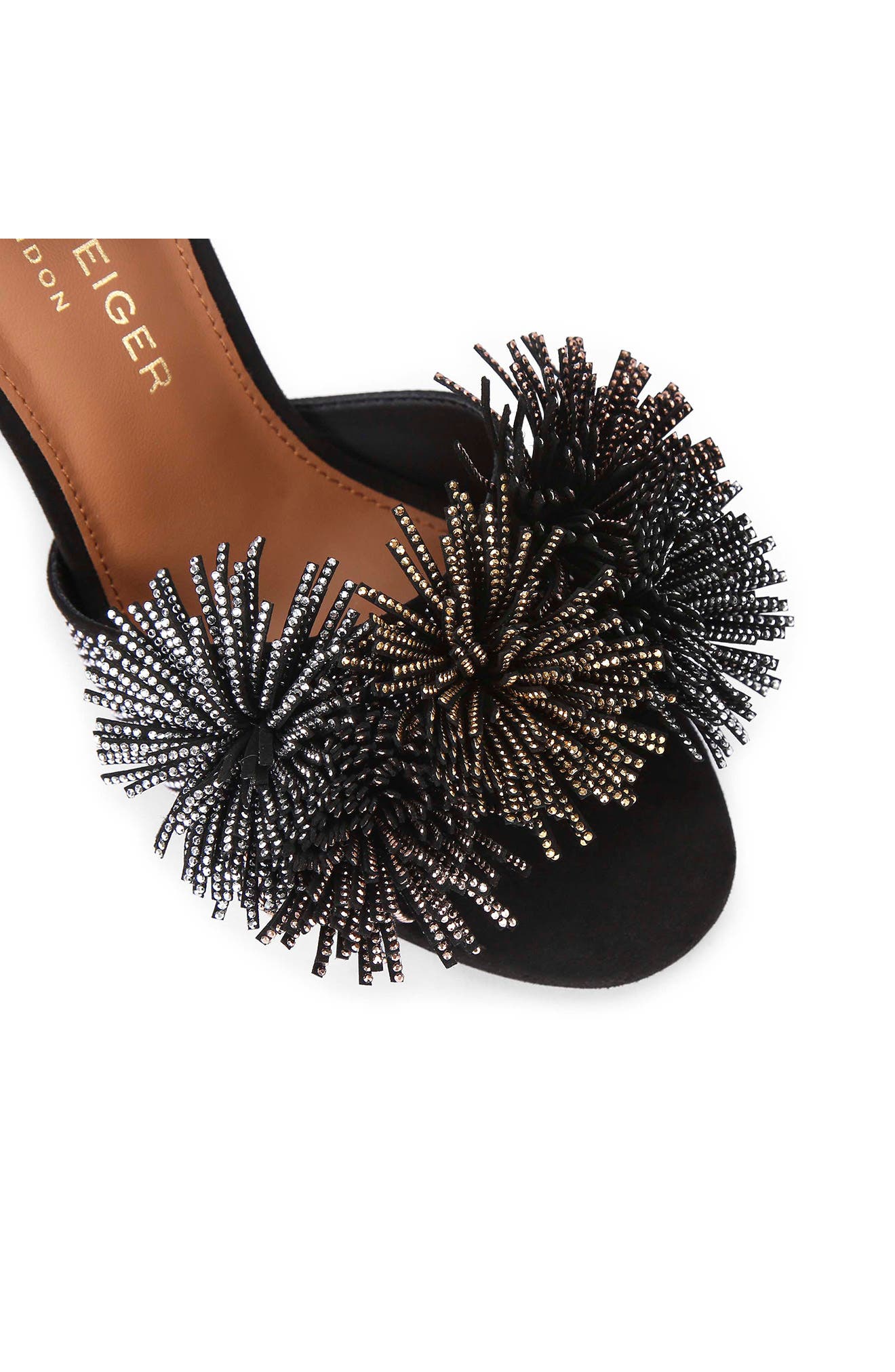 Kurt Geiger London Pompom Ankle Strap Sandal, Alternate, color, Charcoal