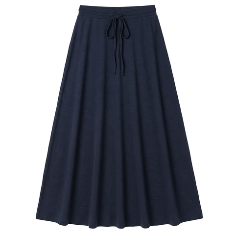 Ribbed Drawstring Elastic Waist Maxi A-Line Skirt