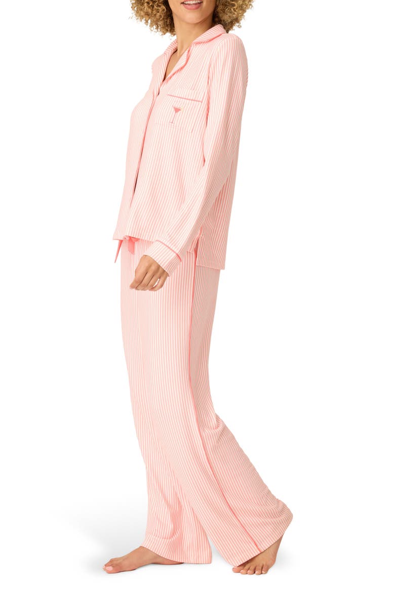 Paloma Mama Stripe Long Sleeve Pajamas & Eye Mask Set, Alternate, color, GRAPEFRUIT