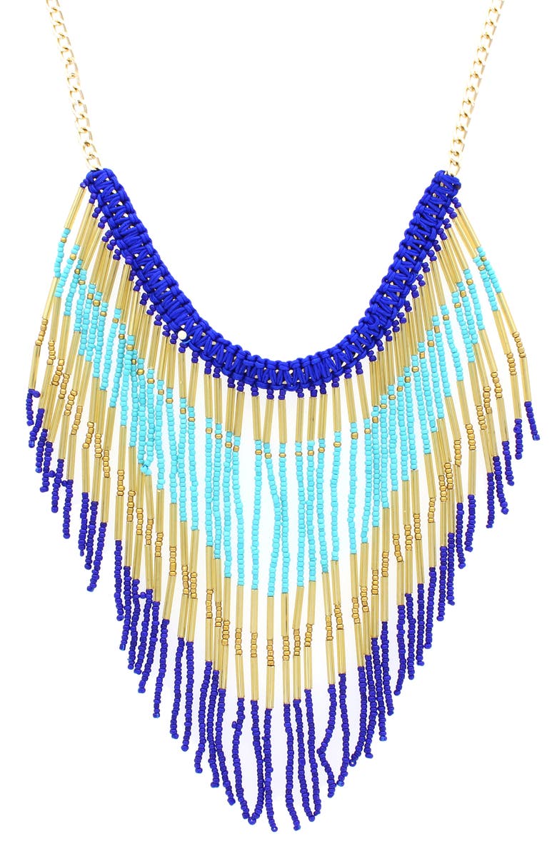 OLIVIA WELLES Island Getaway Bib Necklace, Main, color, Gold / Blue