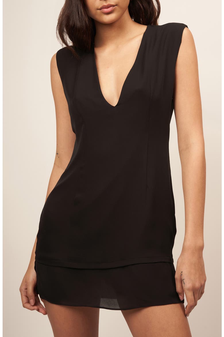 Katalia Plunge Neck Silk Minidress, Alternate, color, TRUE BLACK
