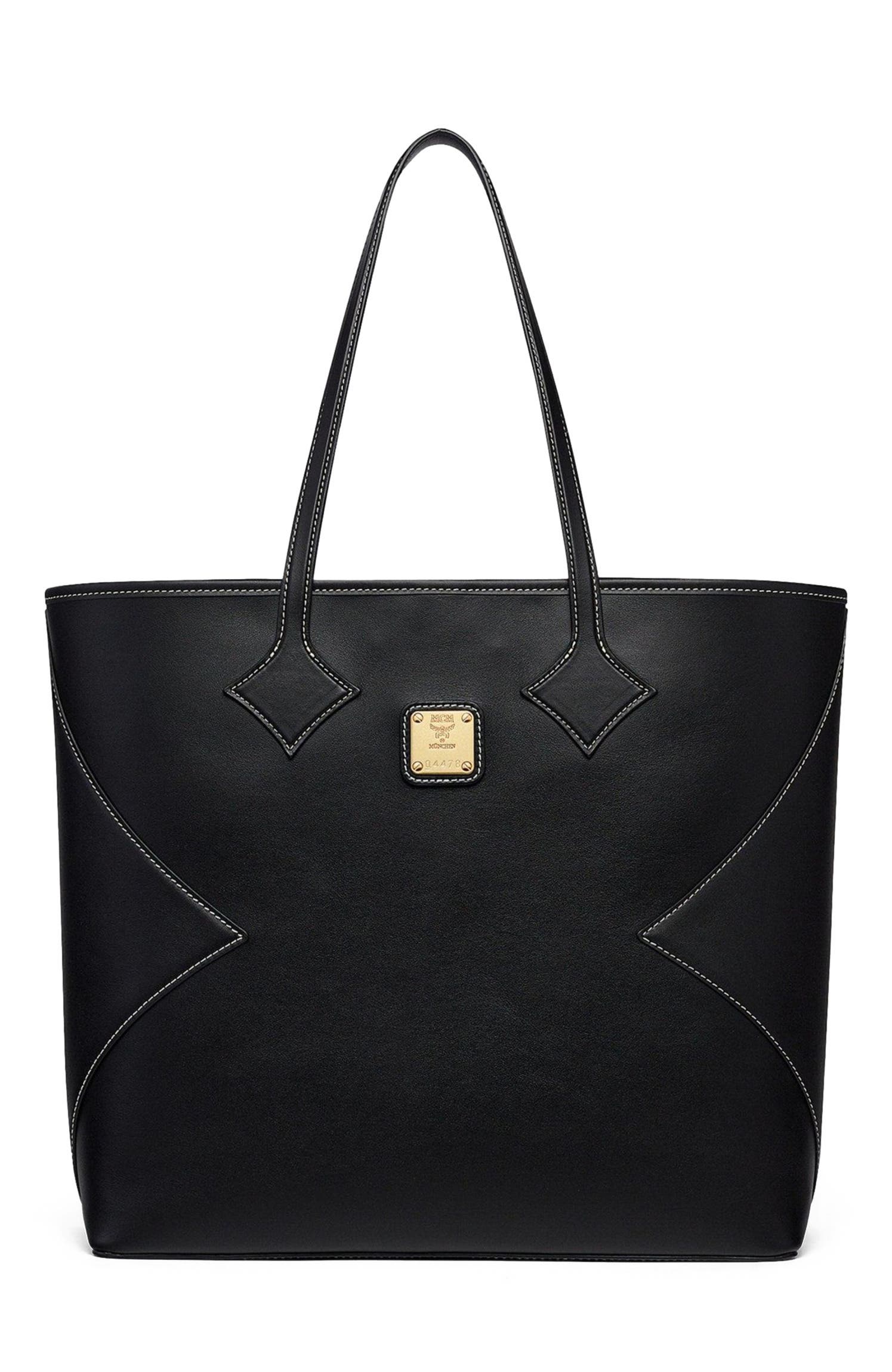 MCM Large Dia Shopper in Calfskin Leather, Main, color, Black
