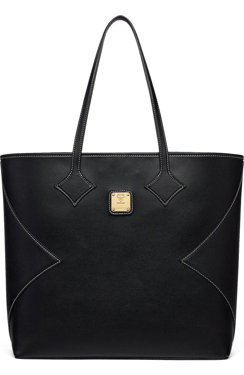 MCM Large Dia Shopper in Calfskin Leather, Main, color, Black