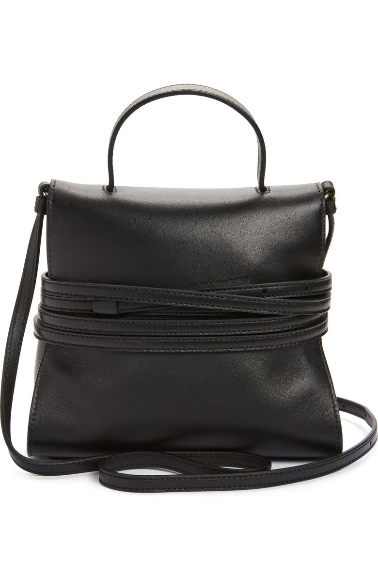 Moschino Small Tie Me Leather Top Handle Bag, Alternate, color, Black