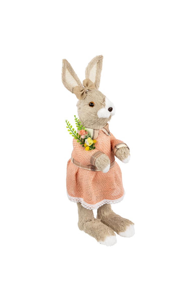 Northlight Rustic Girl Rabbit Easter Figure with Flowers - 15.25" - Beige, Alternate, color, Beige