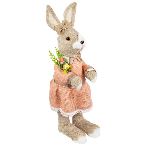 Northlight Rustic Girl Rabbit Easter Figure With Flowers In Beige