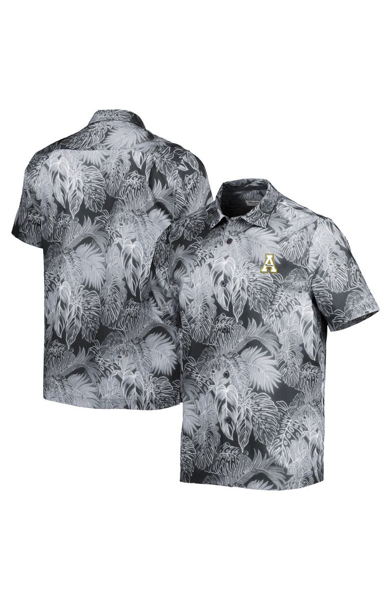 Tommy Bahama Men's Tommy Bahama Black Appalachian State Mountaineers Bahama Coast Luminescent Frond Camp IslandZone Button-Up Shirt, Main, color,