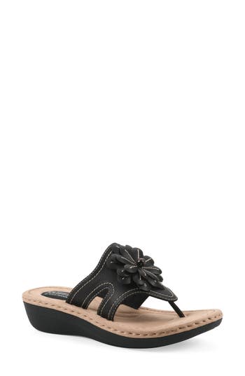 Cliffs By White Mountain Cashlyn Floral Mini Wedge Sandal In Black
