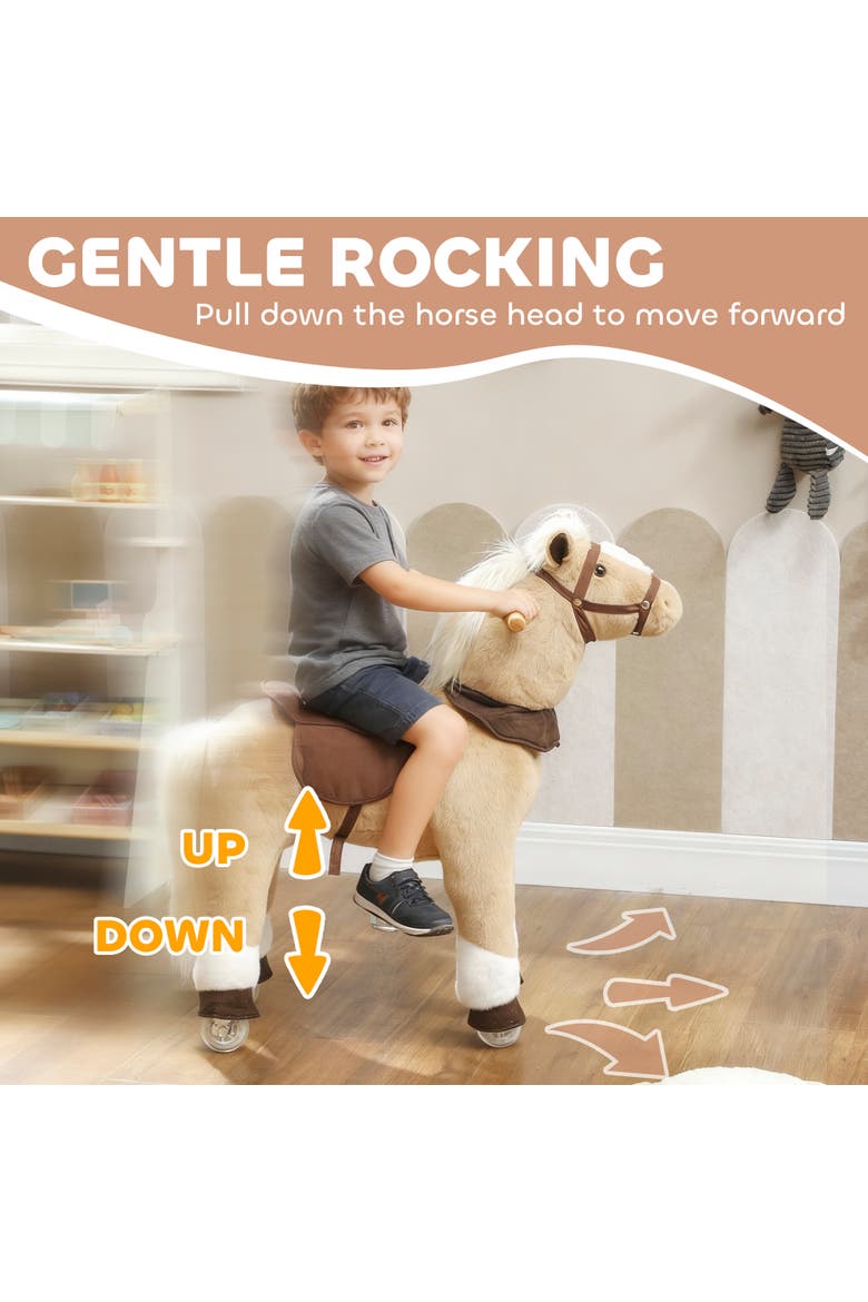 Ride on Horse for Kids Plush Riding Pony Walking Horse Animal with Rolling Wheels for Active Play, Alternate, color, Brown