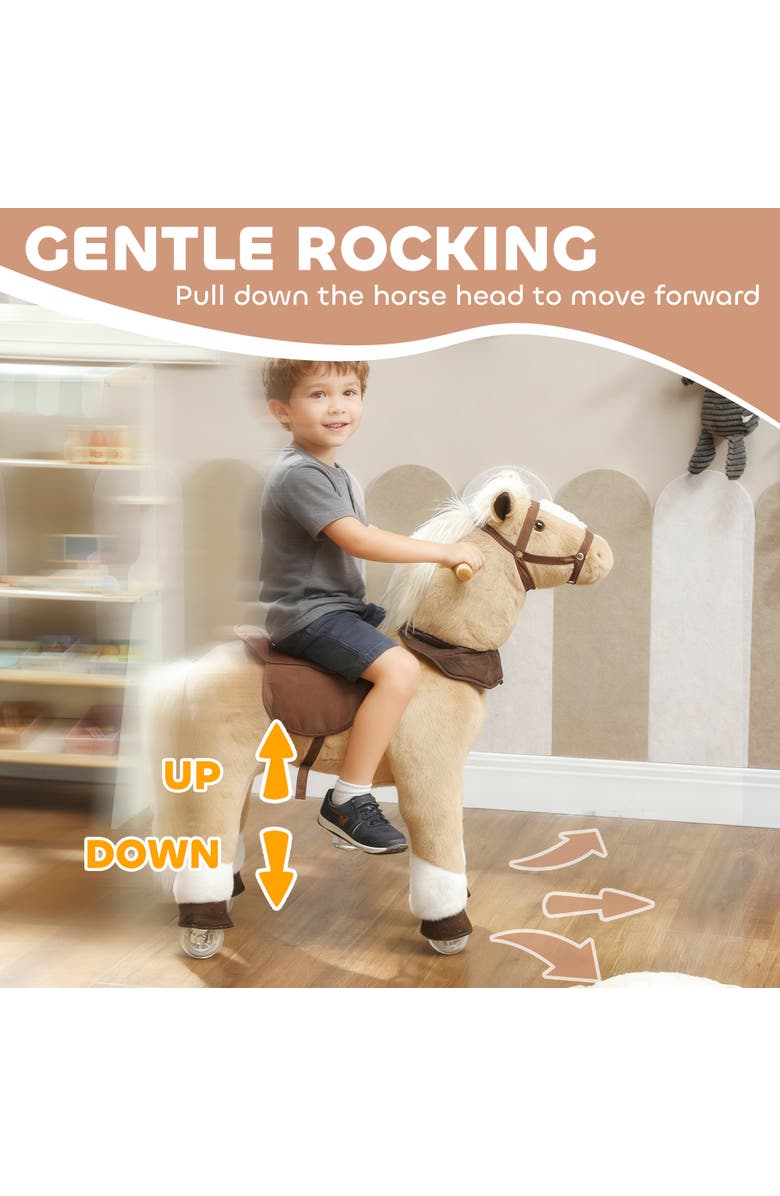 Qaba Ride on Horse for Kids Plush Riding Pony Walking Horse Animal with Rolling Wheels for Active Play, Alternate, color, Brown