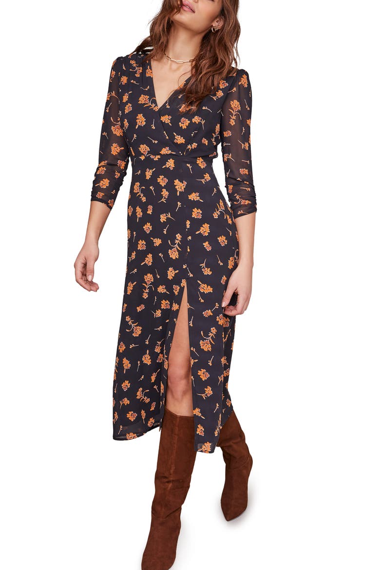 Joni Midi Dress, Main, color, BLACK AMBER FLORAL
