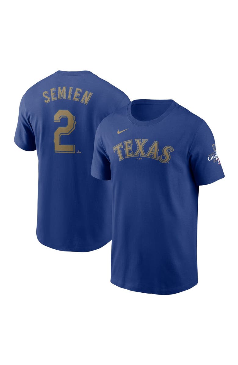 Nike Men's Nike Marcus Semien Royal Texas Rangers 2024 Gold Collection Name & Number T-Shirt, Main, color, 