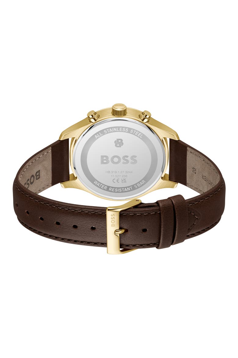 Stratus Chronograph Leather Strap Watch, 41mm, Alternate, color, SILVER