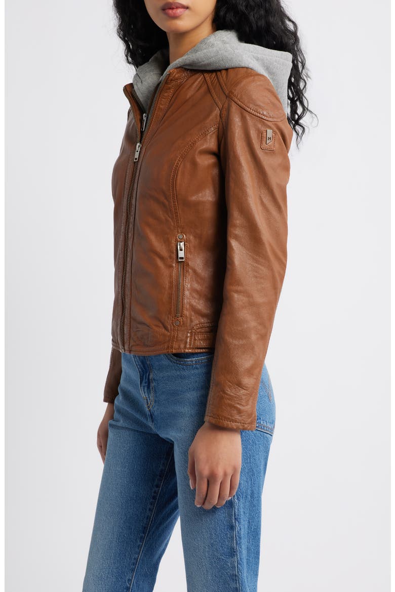 Allice Leather Moto Jacket, Alternate, color, COGNAC