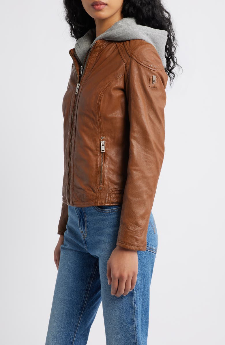 MAURITIUS Allice Leather Moto Jacket, Alternate, color, Cognac