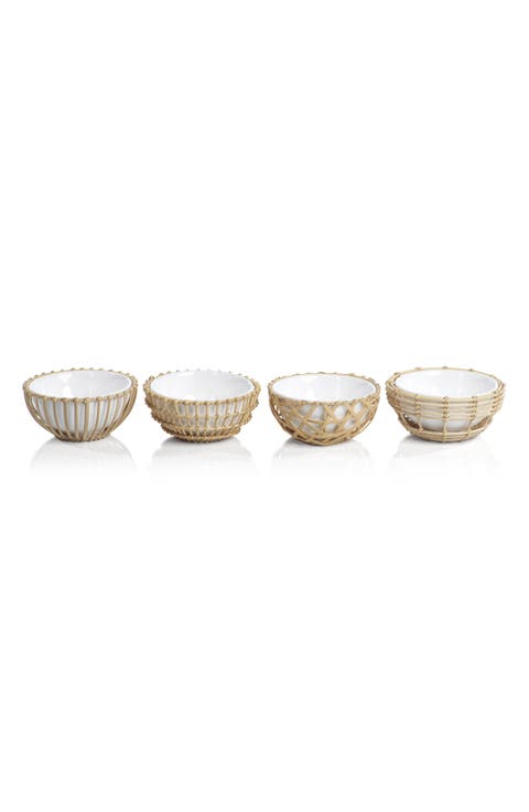 Set of 4 Wicker & Bamboo Condiment Bowls