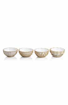Set of 4 Wicker & Bamboo Condiment Bowls
