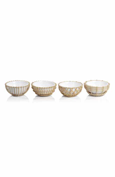 Set of 4 Wicker & Bamboo Condiment Bowls