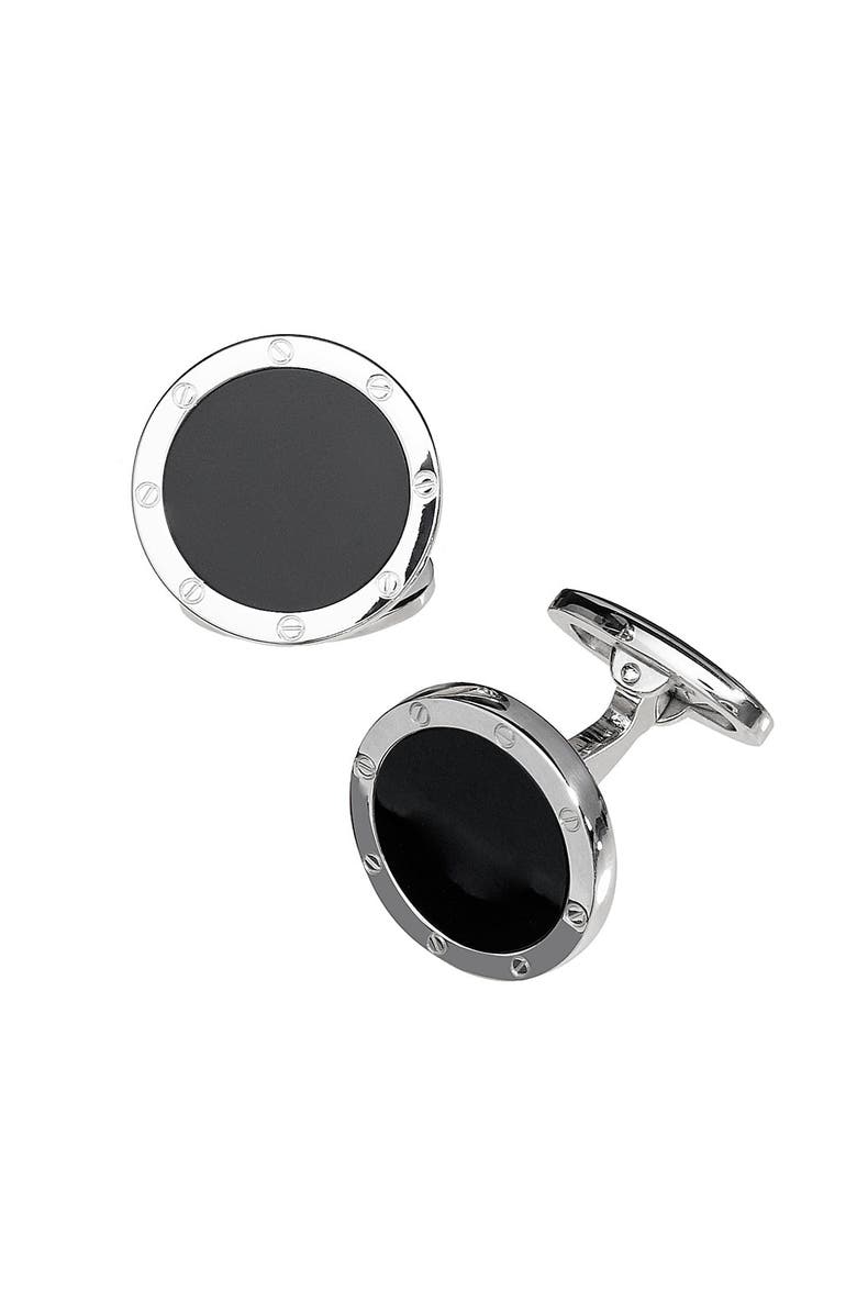 Jan Leslie Rivet Etch Sterling Cufflinks, Main, color, Black