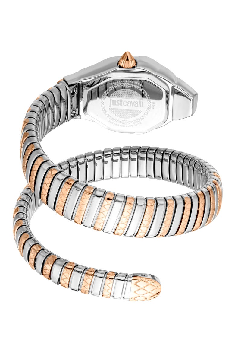 Snake Wraparound Bracelet Watch, 22mm x 34.5mm, Alternate, color, TWO TONE SILVER / ROSE GOLD COLOR