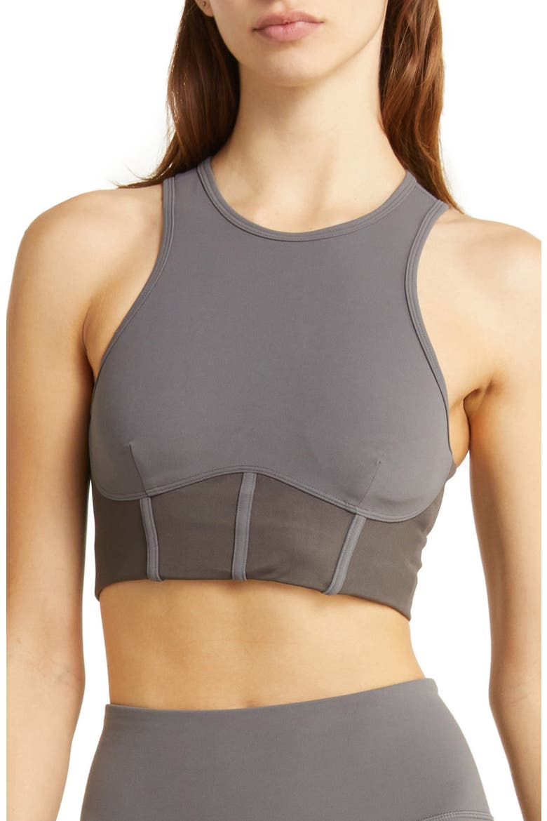 Studio Luxe Corset Sports Bra, Main, color, GREY MAGNET