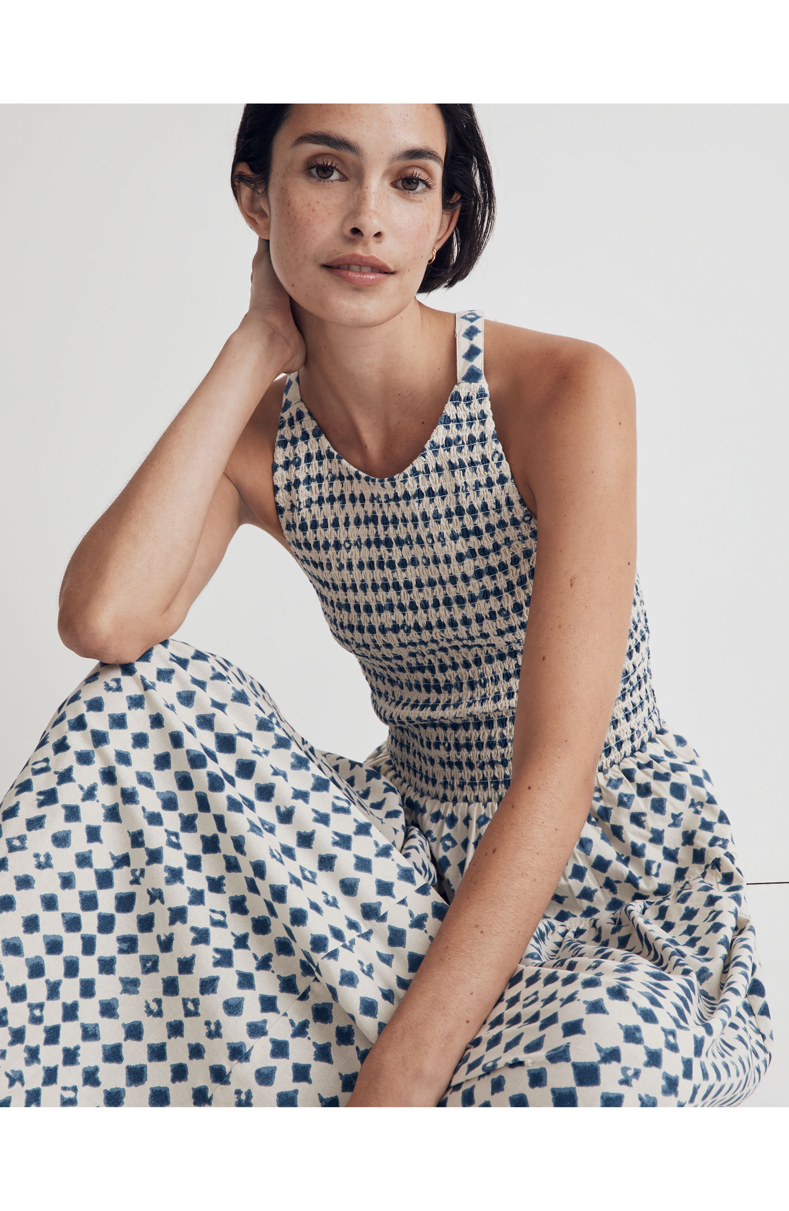 Madewell Shibori Halter Tiered Midi Dress (Women)
