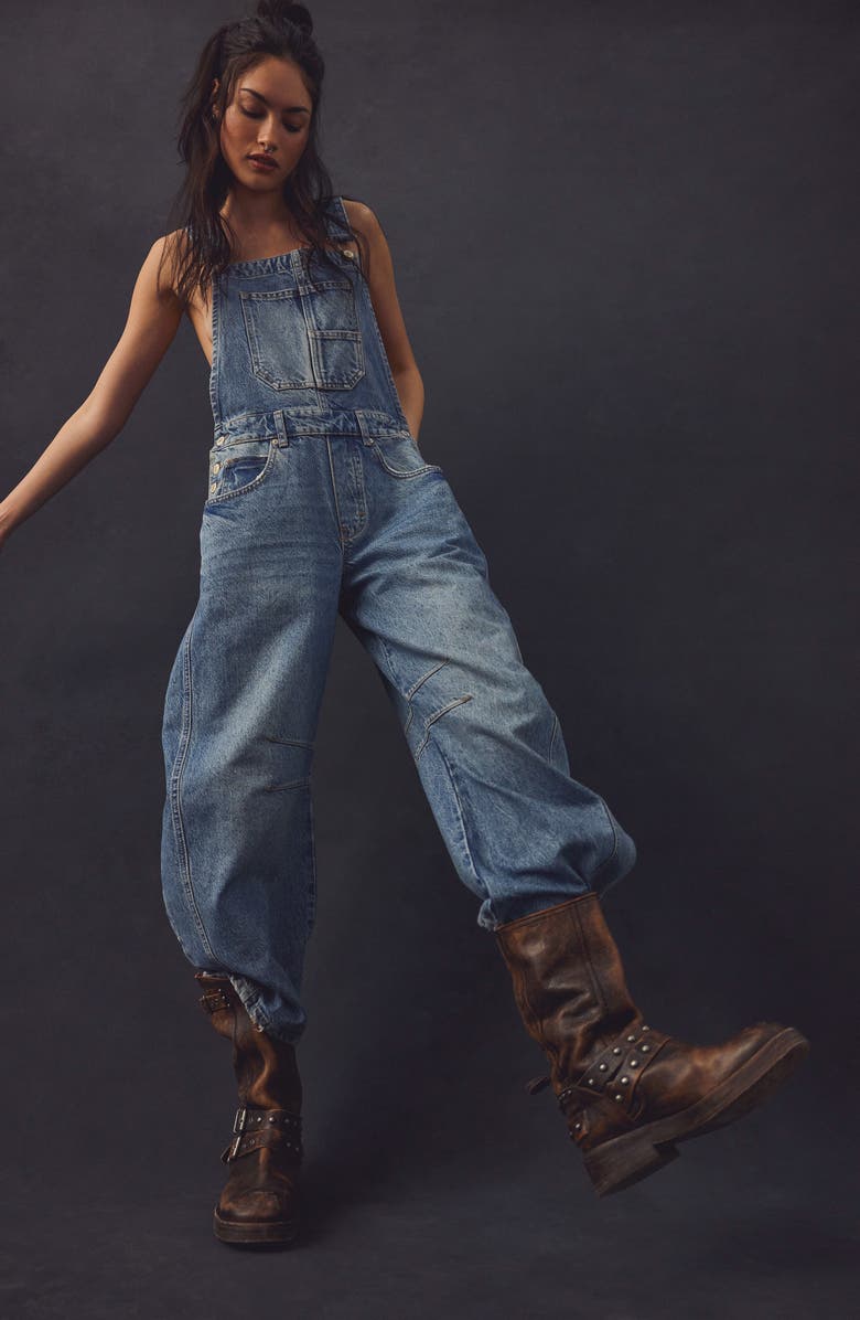 Free People Good Luck Denim Overalls, Alternate, color, Ultra Light Beam
