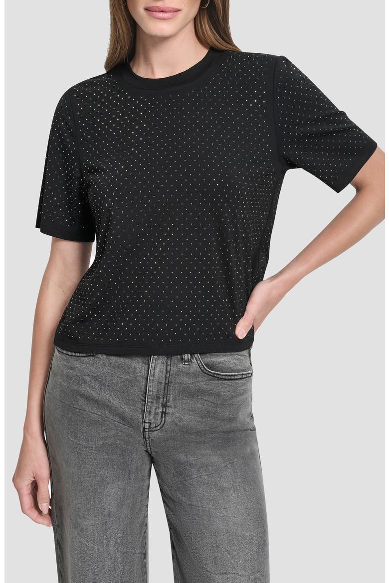 Studded Cotton Blend T-Shirt, Main, color, BLACK