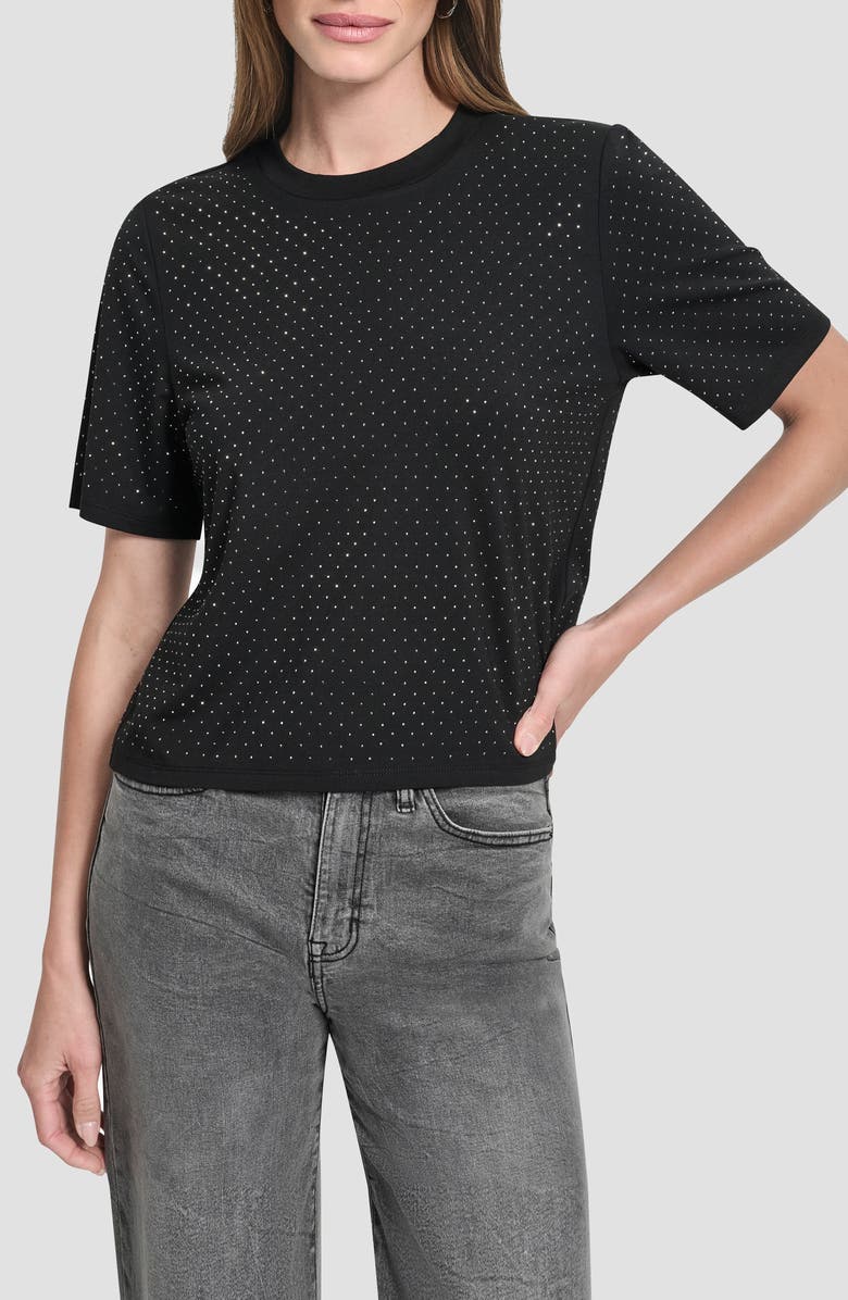 DKNY Studded Cotton Blend T-Shirt, Main, color, Black